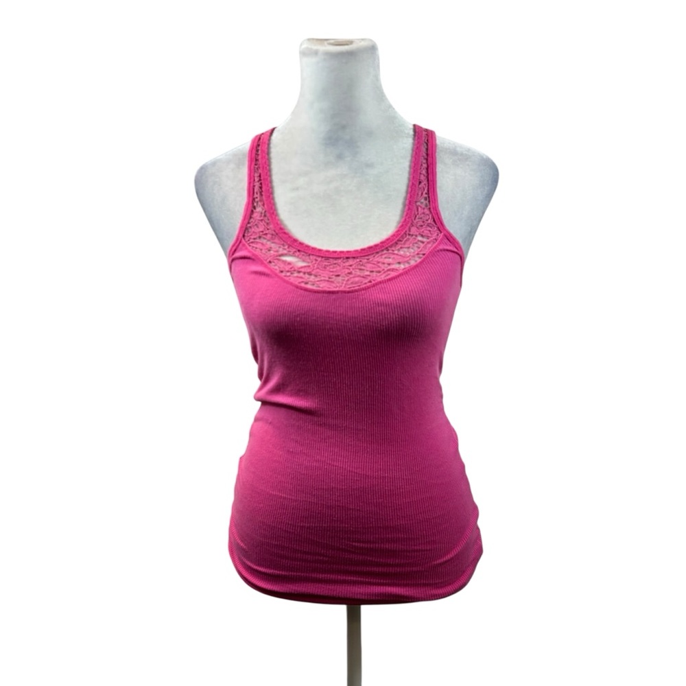 Vintage Y2K Hollister Pink Ribbed‎ Lace Detail Tank Top Size Small